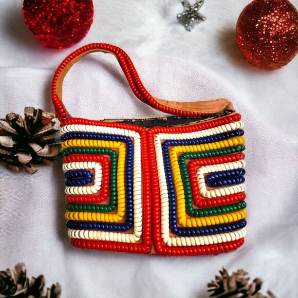 Handbags - Vintage 1940s Telephone Phone Cord Rainbow Purse Handbag  7"×5" *READ*